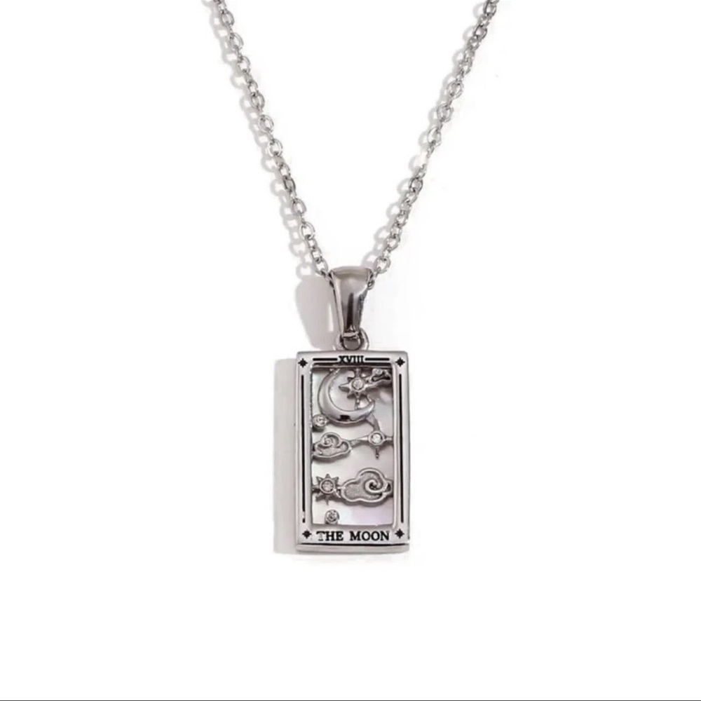 Silver Tarot the moon Card Pendant Necklace